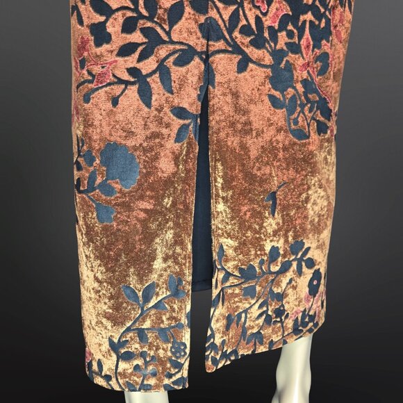 Vintage 90s Brown Floral Velvet Maxi Dress Size 8 Asian Cocktail Gothic Vampy - Picture 11 of 13